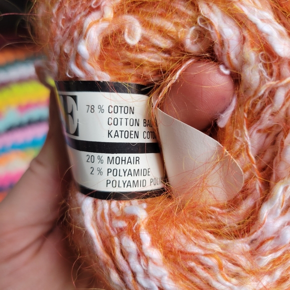 ❤️🩷❤️ Vintage Welcomme yarn Paris France mohair cotton L' Hispano orange white - Picture 3 of 5